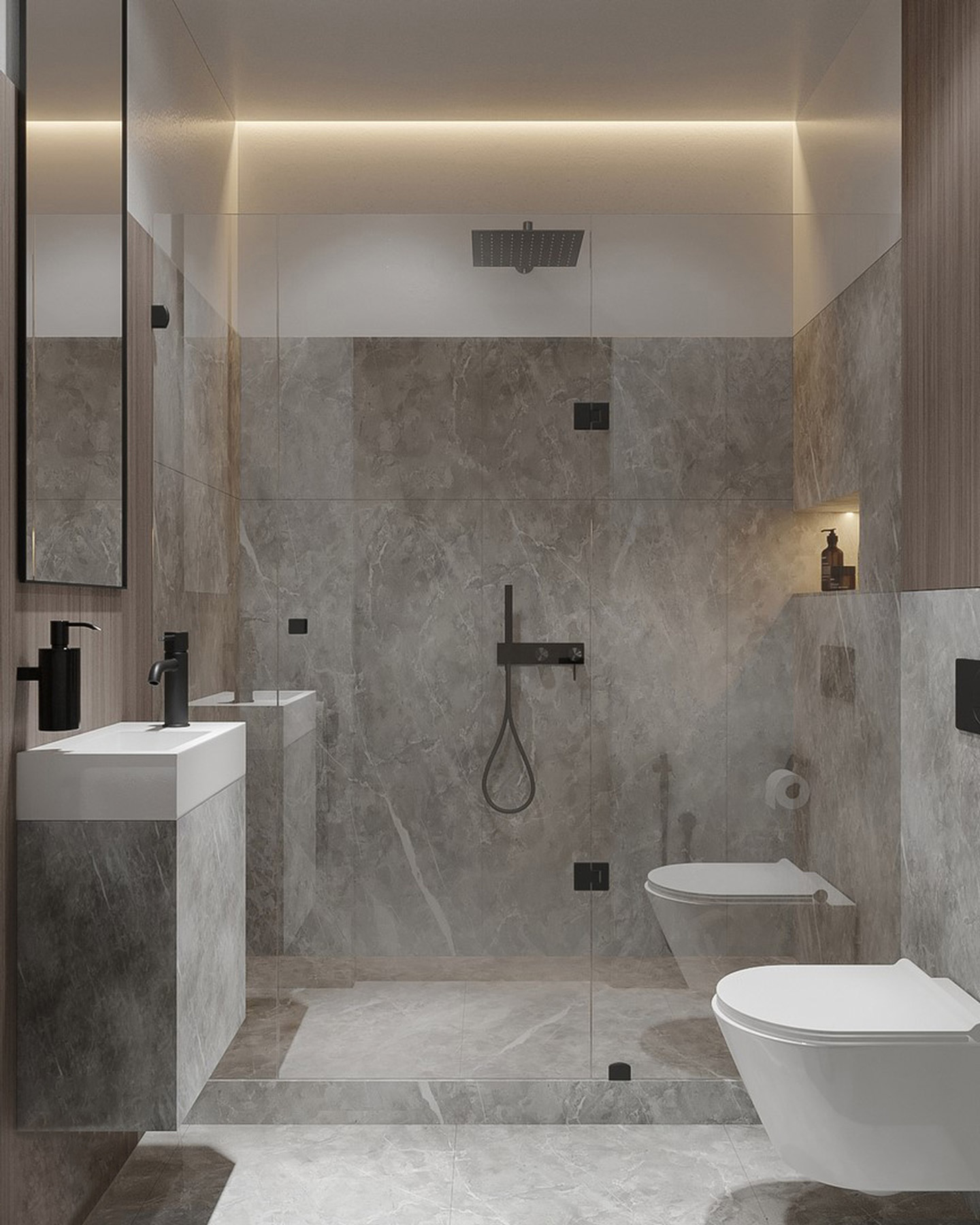 Completed spa-inspired bathroom design project in Montreal